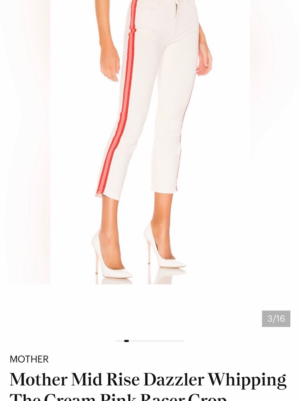 MOTHER Cream Cropped Jeans with Pink and Red Racer Stripe